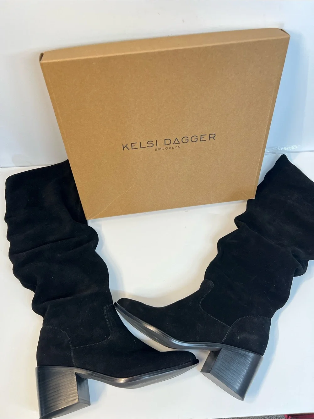 Kelsi Dagger Brooklyn Black Suede Knee High Boots Size 6.5